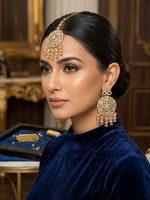 Deepika rose gold American Diamond earrings and maang tikka set