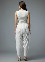 Rear view of White Chikankari embroidery Dhoti Pants Tulip Trousers