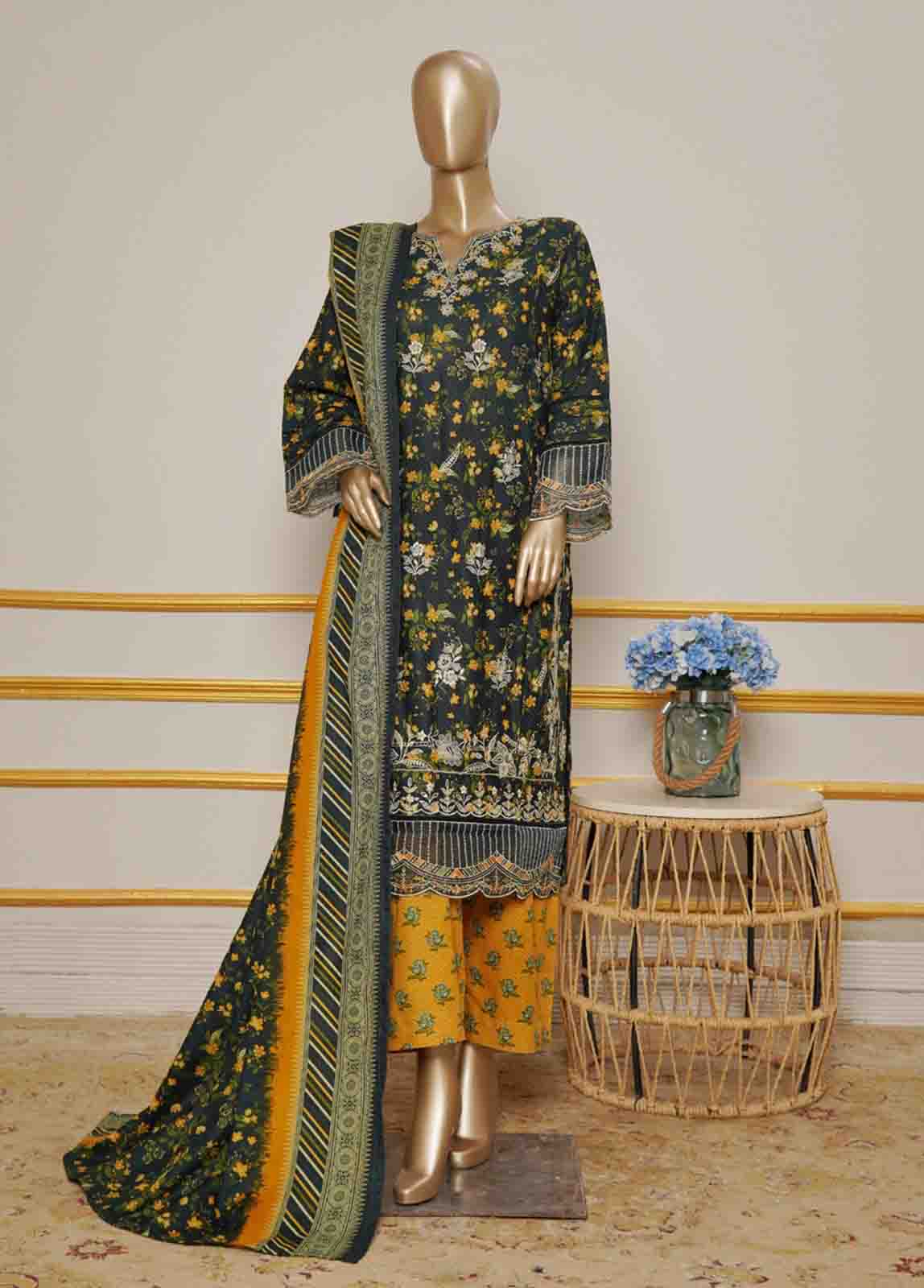 Embroidered dupatta border design for Pakistani khaddar Eid suit