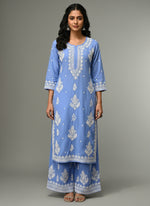 Blue Chikankari embroidered kurti & palazzo set