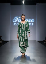 Bottle Green Chikankari embroidered kurti & palazzo set
