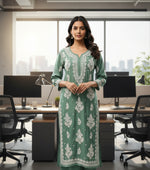 Green Chikankari embroidered kurti & palazzo set