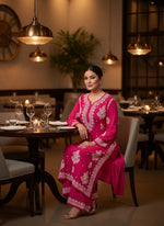 Magenta Chikankari embroidered kurti & palazzo set