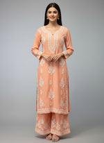 Peach Chikankari embroidered kurti & palazzo set