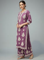 Purple Chikankari embroidered kurti & palazzo set