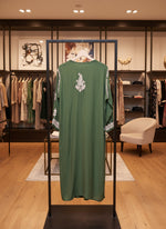 Rear view of Bottle green chikankari embroidered kurti from a kurti & palazzo set