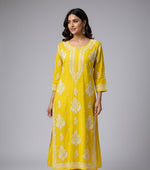 Yellow Chikankari embroidered kurti from palazzo set