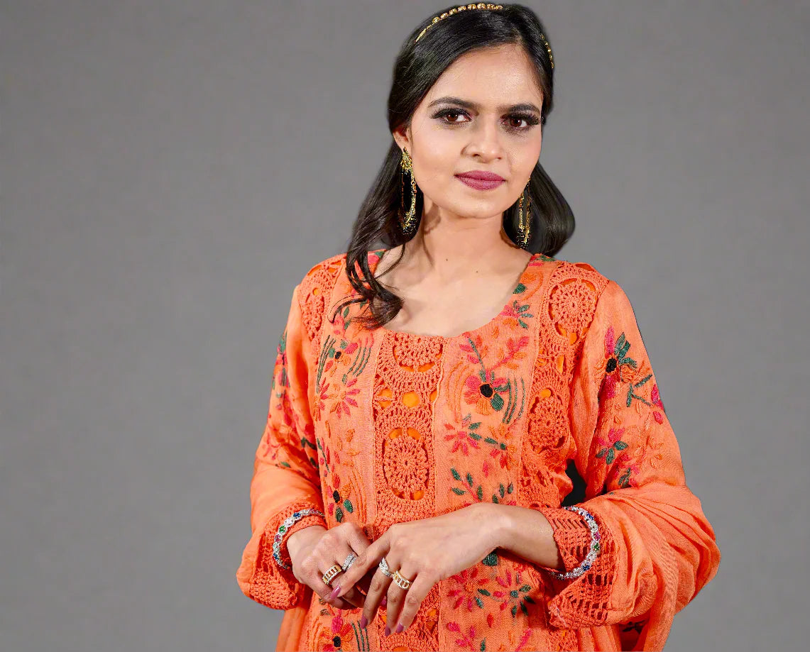 embroidered Pakistani chiffon suit with dupatta and pants