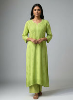 green chikankari viscose long kurti