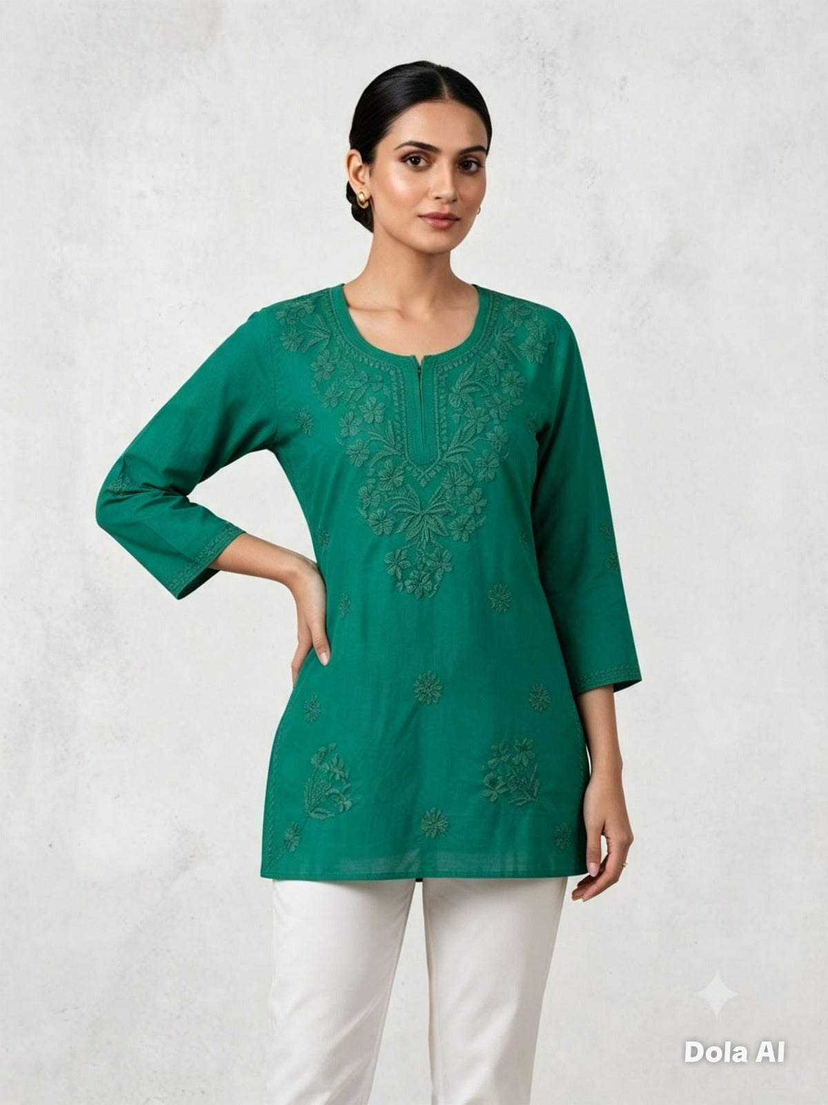 The Aaliyah Peach Chikankari Embroidered Cotton Kurti