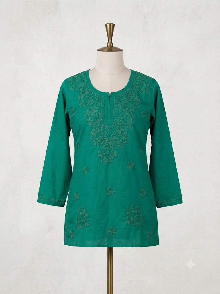 The Aaliyah Peach Chikankari Embroidered Cotton Kurti