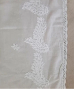 Side Motif close up on Hand Embroidered Lucknowi Chikankari Dupatta in Mulmul Cotton