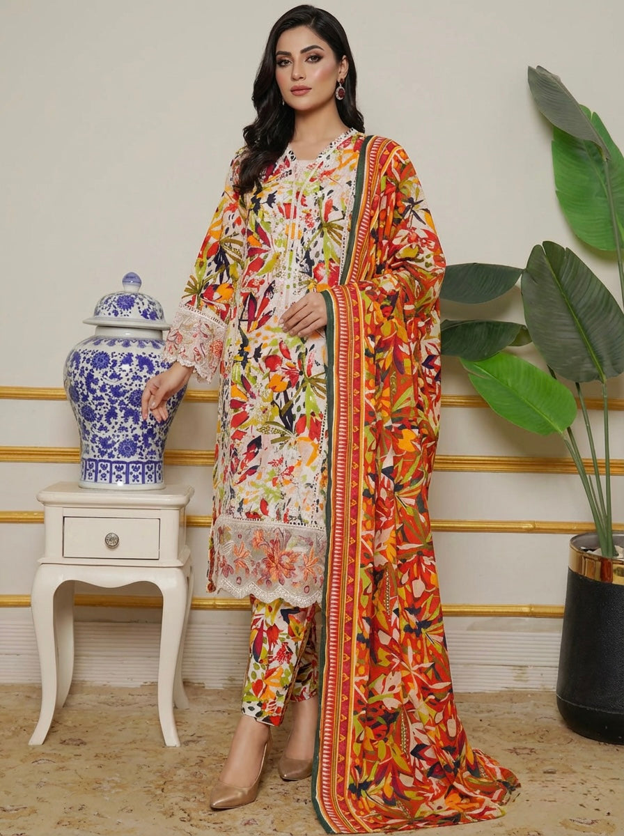 Exquisite hand embroidery detail on Pakistani Eid suit for women