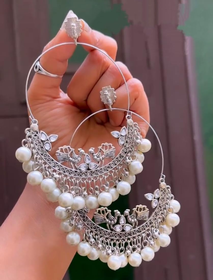 Handcrafted oxidised chandbaali earrings – bridal statement piece