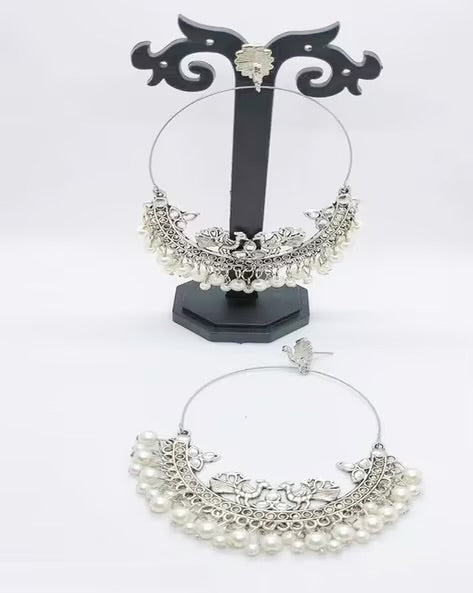 Handcrafted oxidised chandbaali earrings