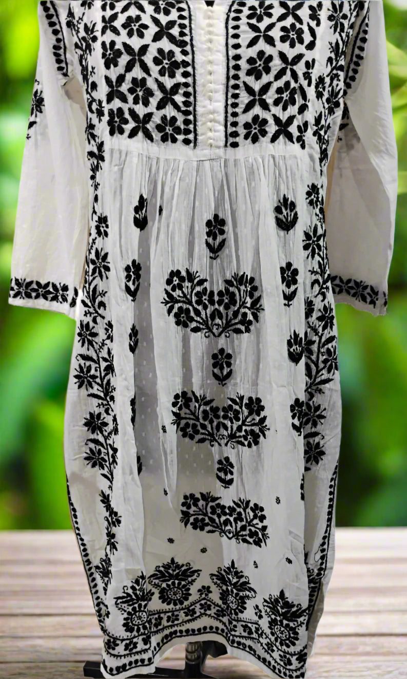 dobby cotton chikankari-kurti-white-black-embroidery