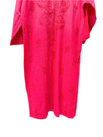 hot pink chikankari khadi kurti front bottom close up view