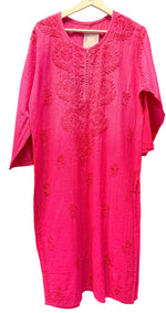 hot pink chikankari khadi kurti front view