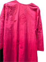hot pink chikankari khadi kurti rear top close up view