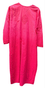 hot pink chikankari khadi kurti rear view