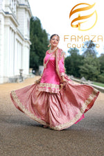 Pakistani bridal gharara with Banarasi dupatta in hot pink