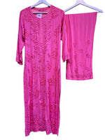 Trending hot pink Chikankari Kurti with Palazzo Pants Set Famazacouture
