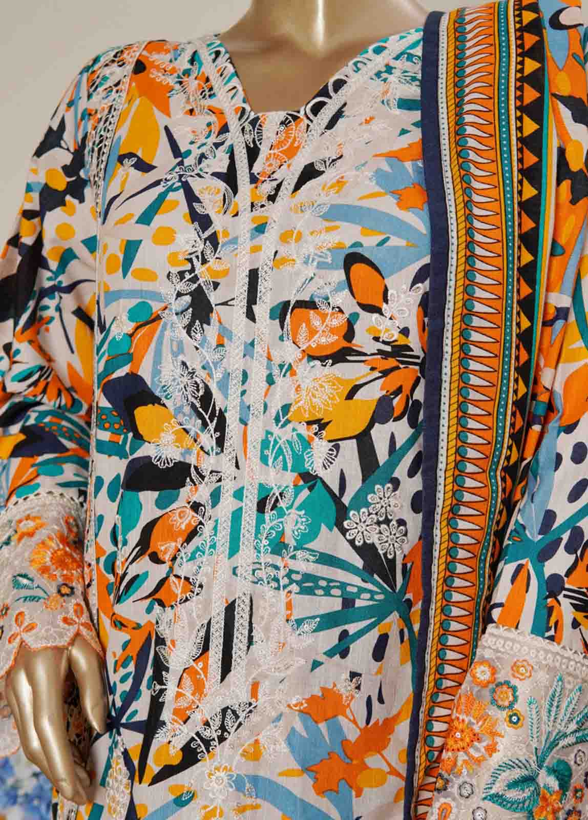 Intricate embroidery neck design on Pakistani khaddar dress for Eid