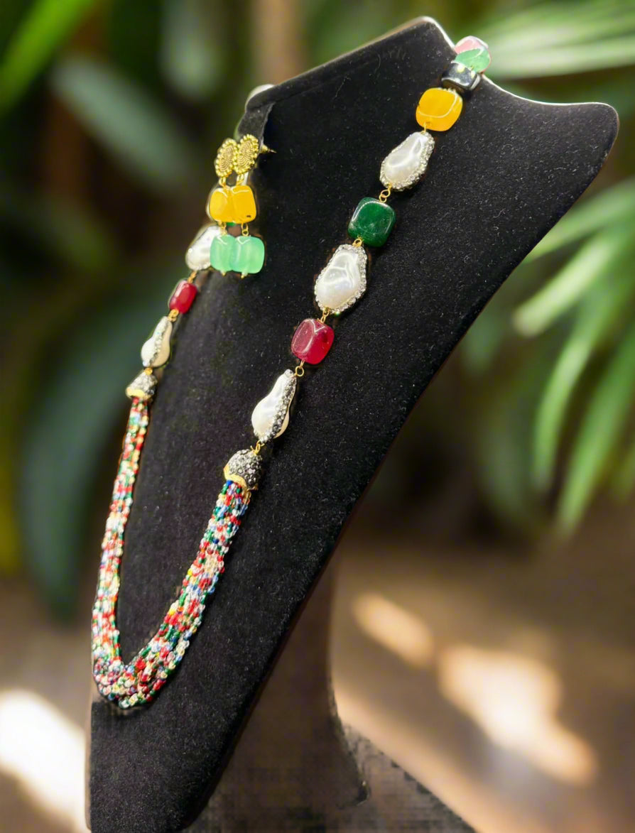Bollywood Style Monalisa Stone & Crystal Beaded Mala Set | Regal Jewellery – Famaza Couture