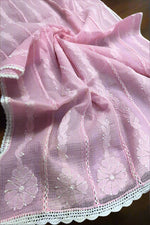 Baby pink chikankari kota doriya duppata embroidery close up