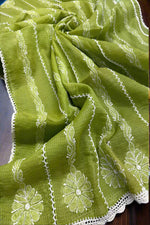 Green with white embroidery kota doriya Chikankari duppata