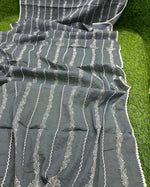 grey Handcrafted Kota Doriya Chikankari Dupatta fully spread open