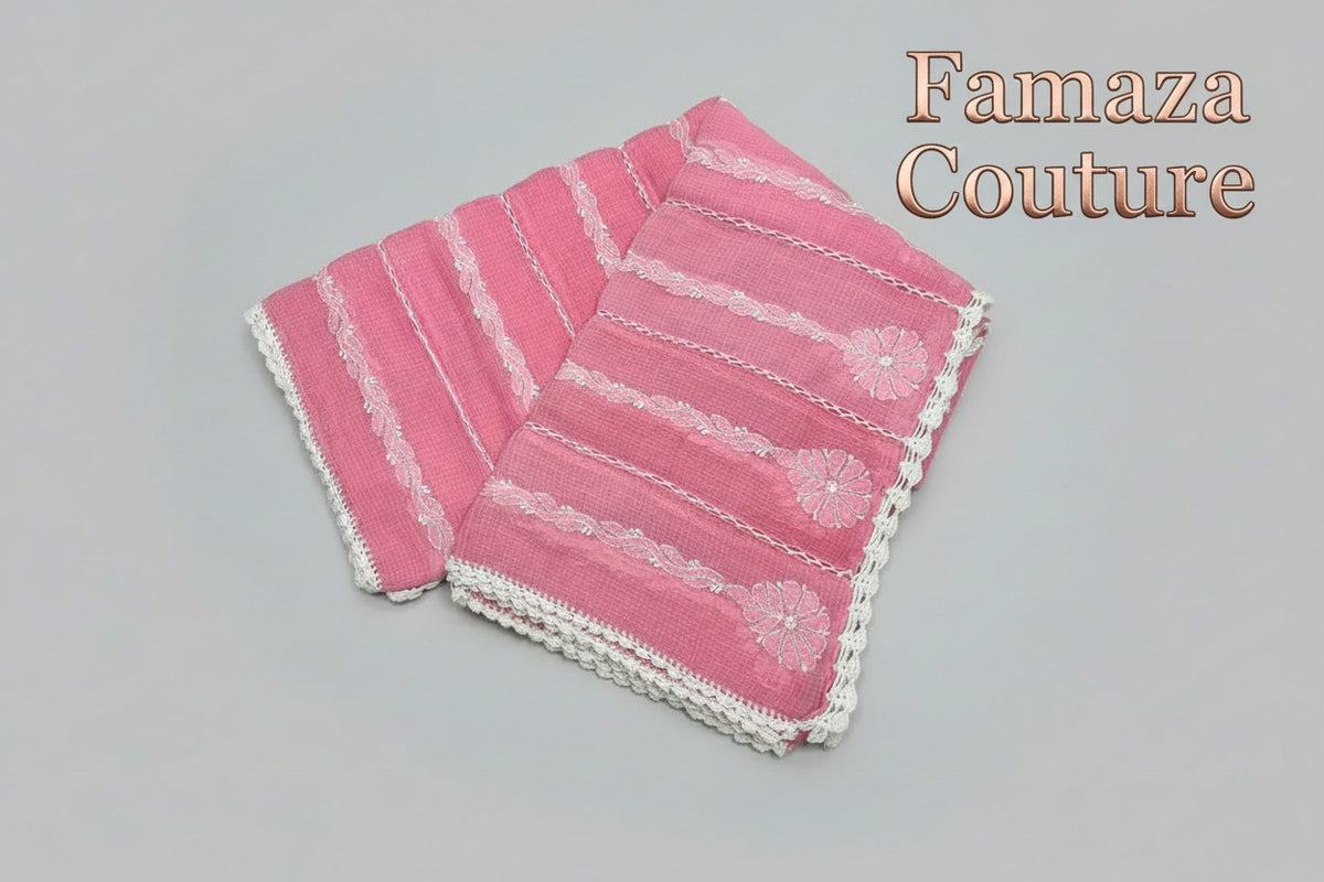 Kota Doria Lightweight Cotton Dupatta with Intricate Embroidery Hot Pink