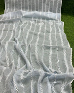 Ice blue Handcrafted Kota Doriya Chikankari Dupatta fully spread open