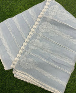 Ice blue Handcrafted Kota Doriya Chikankari Dupatta