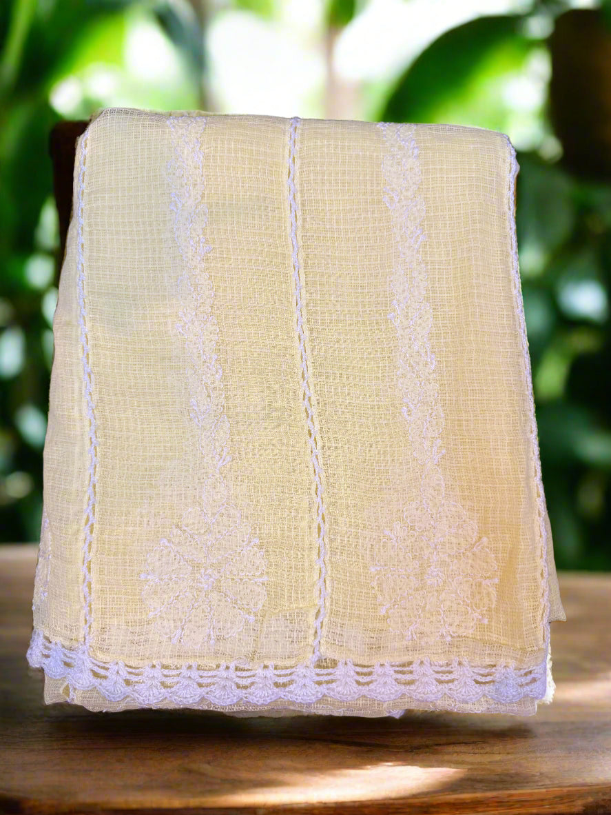 Lemon yellow kota doriya chikankari duppata