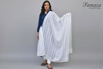 model showing Hand-Embroidered White Kota Doriya Chikankari Dupatta for Women