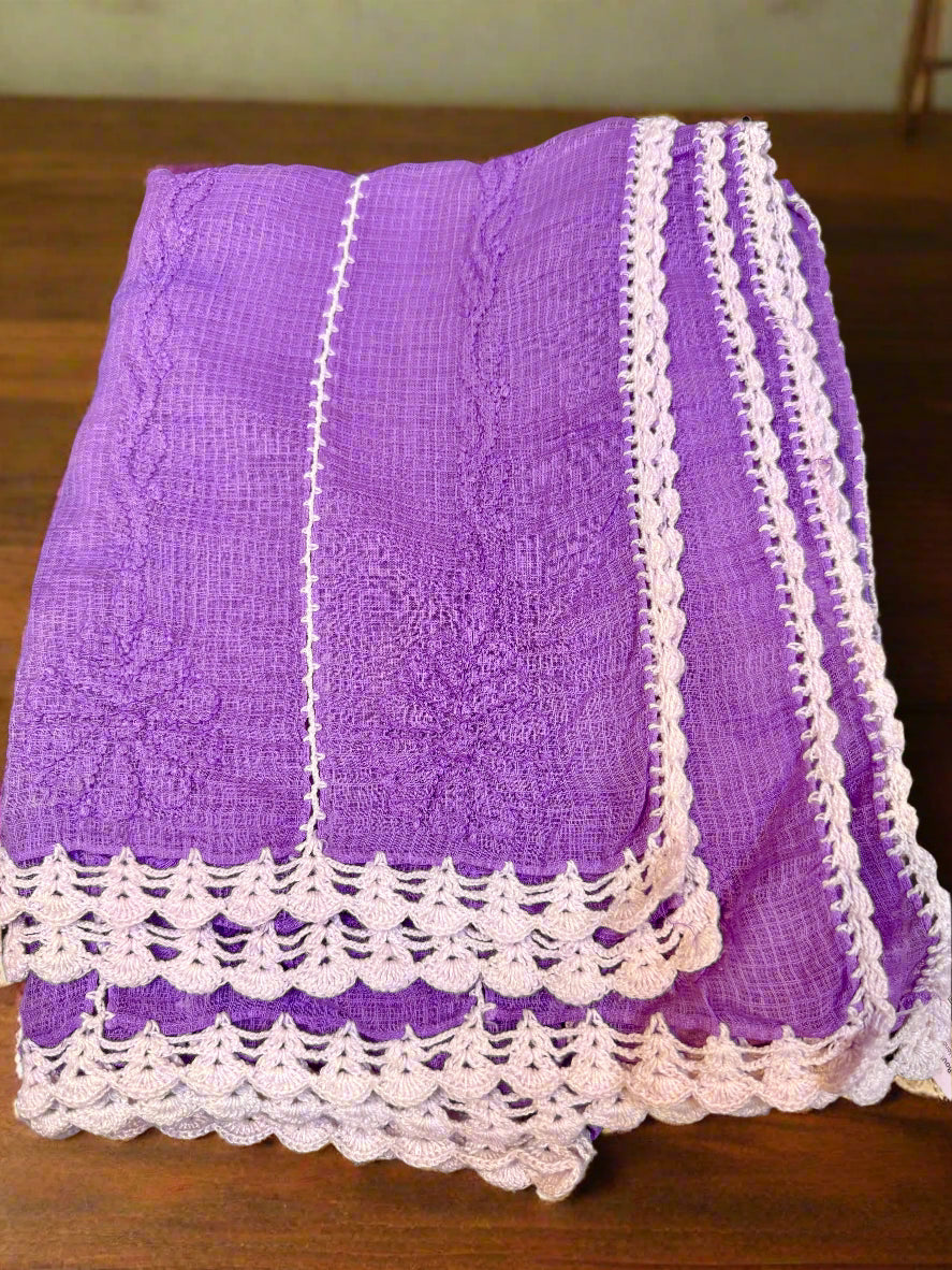 Purple tone to tone Kota doriya chikankari duppata