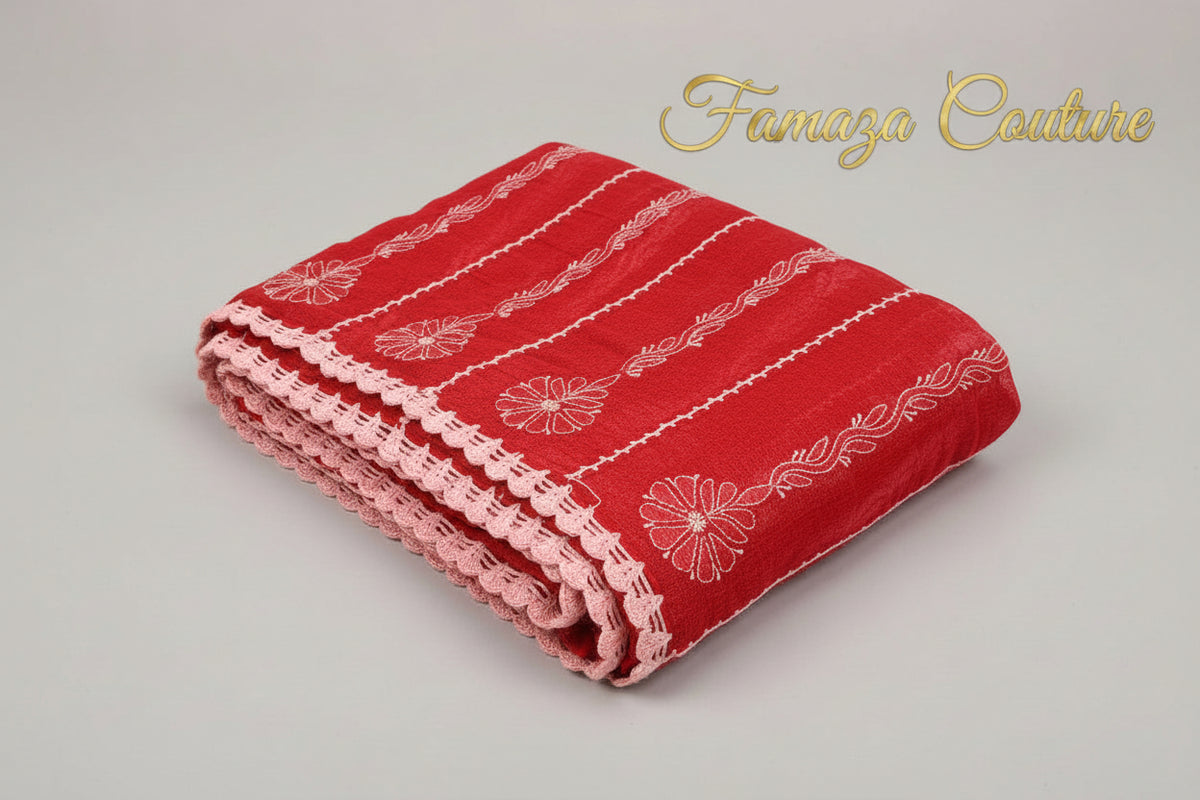 Red with white embroidery Handcrafted Kota Doriya Chikankari Dupatta