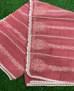 watermelon pink Kota Doriya Chikankari Dupatta embroidery close up