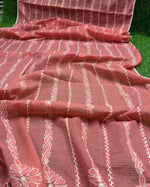 watermelon pink Handcrafted Kota Doriya Chikankari Dupatta spread open