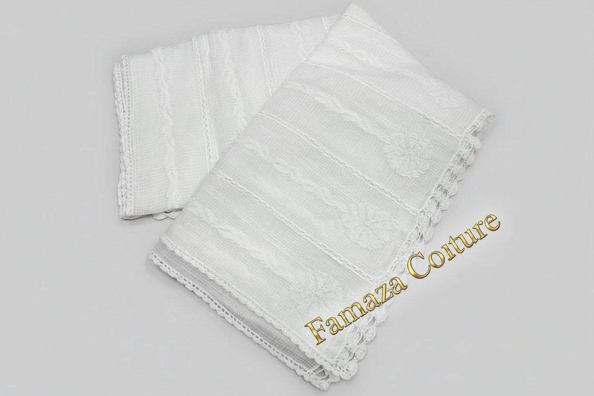 white Handcrafted Kota Doriya Chikankari Dupatta