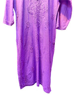 lavender chikankari khadi kurti front bottom close up view