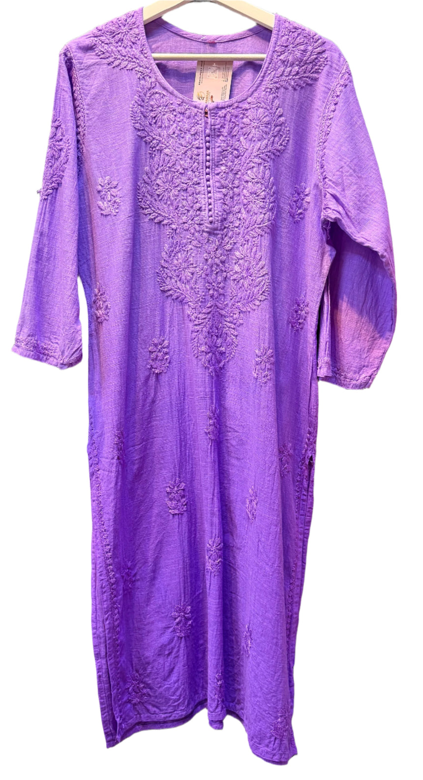 lavender chikankari khadi kurti front view