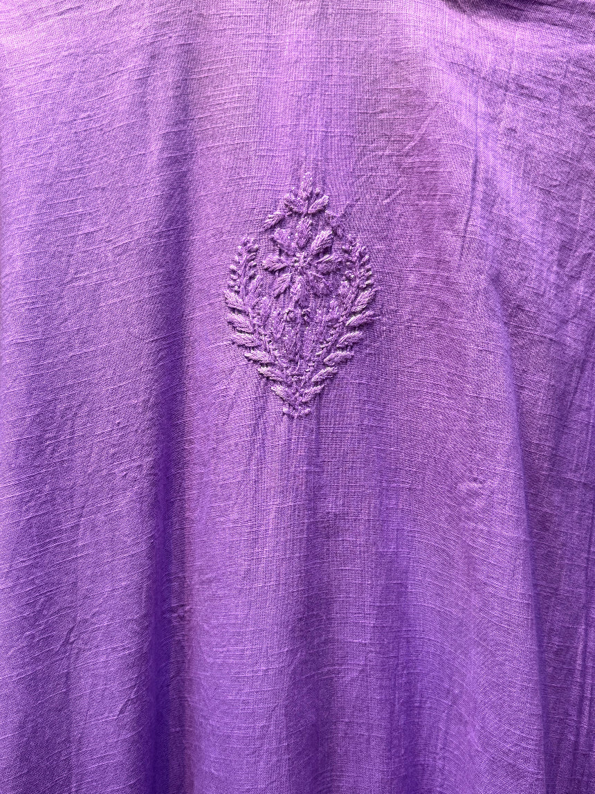 lavender chikankari khadi kurti rear top close up view