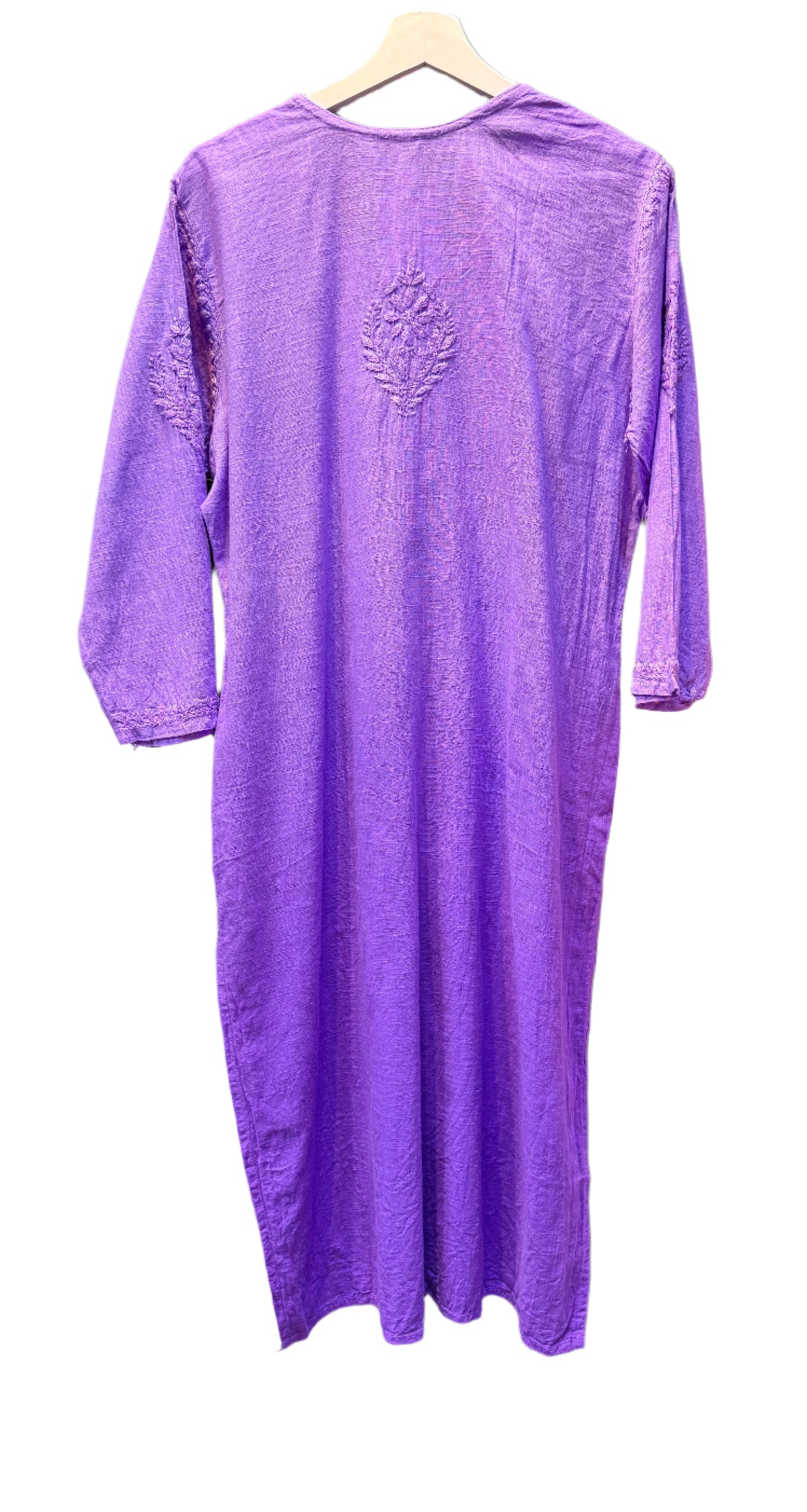 lavender chikankari khadi kurti rear view