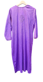 lavender chikankari khadi kurti rear view