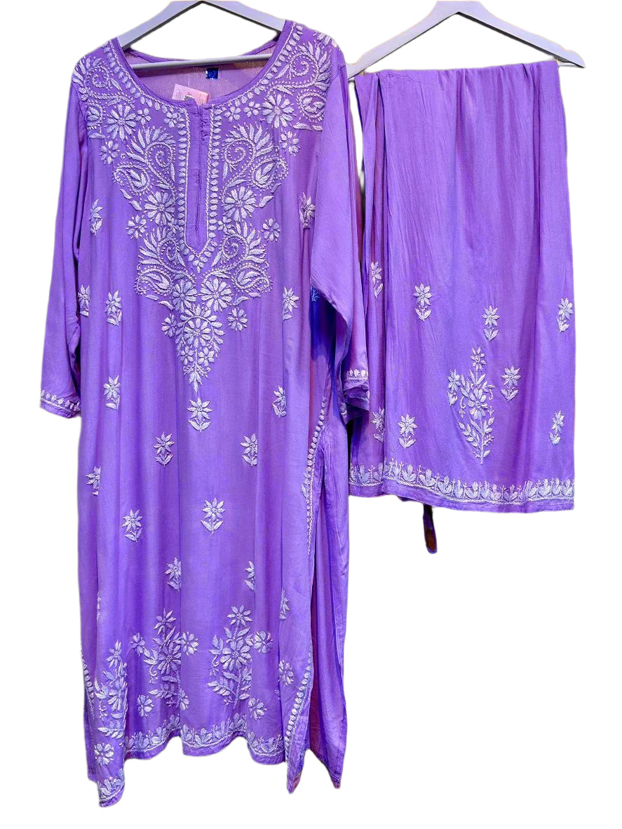 Plus size Chikankari kurta with palazzo pants front view