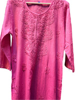 magenta chikankari khadi kurti front top close up view