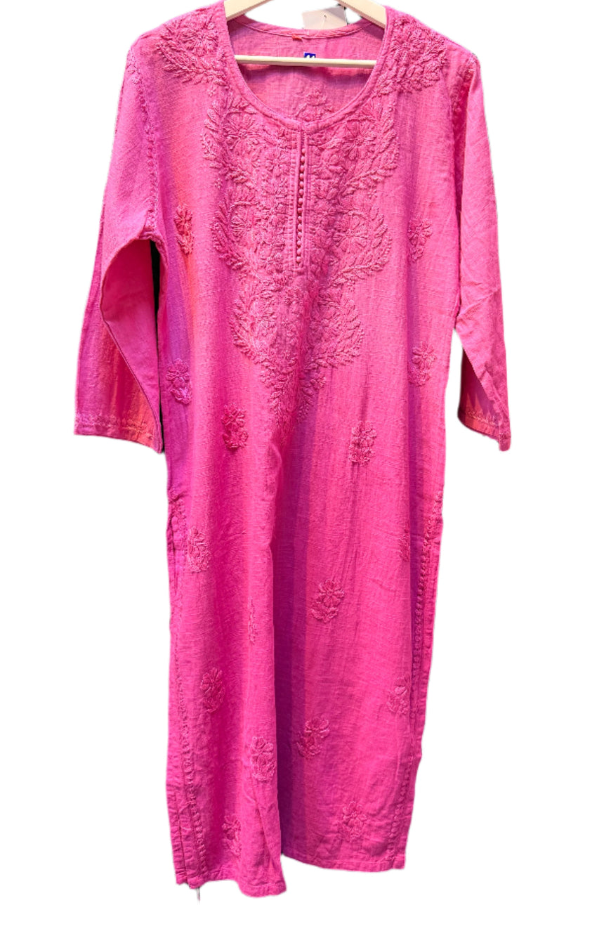 magenta chikankari khadi kurti rear front view