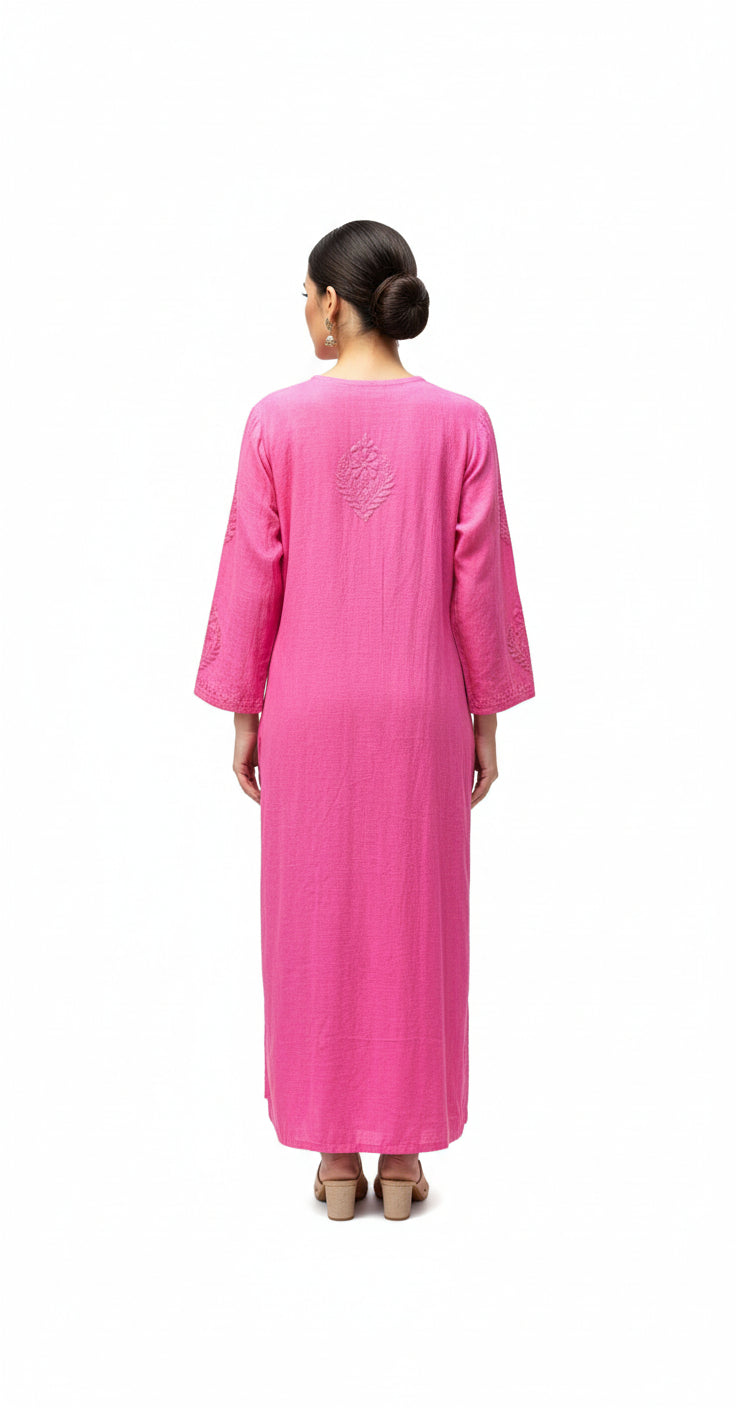 magenta chikankari khadi kurti rear view